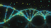 Dynamic DNA molecular animation with luminous blue and green atomic spheres showcasing genetic science, cellular biology, and advanced biotechnology research for Mirror Youth supplement development